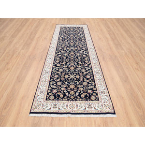 2'8"x9'10" Midnight Blue, Wool 250 Kpsi Hand Knotted, Nain All Over Flower Design, Fine Runner Oriental Rug FWR480534
