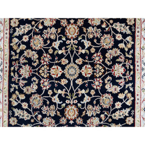 2'8"x9'10" Midnight Blue, Wool 250 Kpsi Hand Knotted, Nain All Over Flower Design, Fine Runner Oriental Rug FWR480534