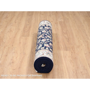 2'8"x9'10" Midnight Blue, Wool 250 Kpsi Hand Knotted, Nain All Over Flower Design, Fine Runner Oriental Rug FWR480534