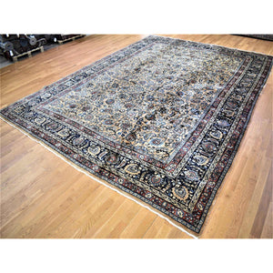 11'9"x16'4" Ivory, Antique Persian Mashad, Hand Knotted, 100% Wool, Oversized Oriental Rug FWR480678