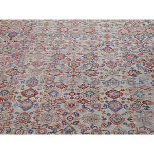 13'10"x19'5" Beige, Handmade Antique Persian Mahal, Areas Of Wear, Sides And Ends Professionally Secured, Pure Wool, Oversized Oriental Rug FWR480696