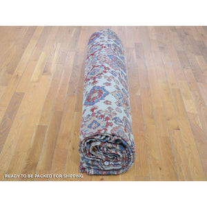 13'10"x19'5" Beige, Handmade Antique Persian Mahal, Areas Of Wear, Sides And Ends Professionally Secured, Pure Wool, Oversized Oriental Rug FWR480696