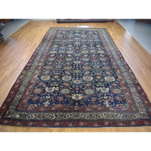 Load image into Gallery viewer, 11&#39;x19&#39; Navy Blue, Antique Persian Bijar, Even Wear, Clean, Sides And Ends Professionally Secured, Pure Wool, Hand Knotted Oversized Oriental Rug FWR480702