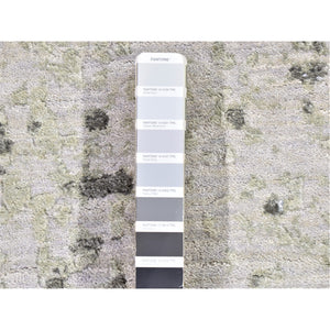 2'6"x10'4" Gray, Modern Abstract Design, Denser Weave, Hand Knotted Pure Wool Runner Oriental Rug FWR480738