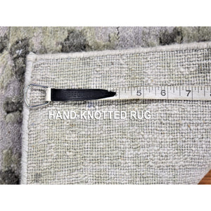 2'6"x10'4" Gray, Modern Abstract Design, Denser Weave, Hand Knotted Pure Wool Runner Oriental Rug FWR480738
