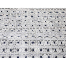 Load image into Gallery viewer, 2&#39;8&quot;x8&#39;1&quot; Ivory, Modern With Squares Design, Pure Silk With Textured Wool Hand Knotted, Runner Oriental Rug FWR480894