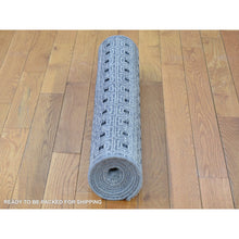 Load image into Gallery viewer, 2&#39;8&quot;x8&#39;1&quot; Ivory, Modern With Squares Design, Pure Silk With Textured Wool Hand Knotted, Runner Oriental Rug FWR480894