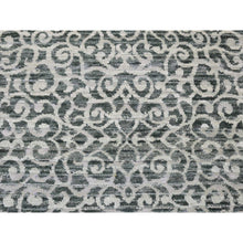 Load image into Gallery viewer, 2&#39;9&quot;x8&#39; Green, Modern Damask Arabesque Design, Hand Knotted Textured Wool And Pure Silk, Runner Oriental Rug FWR480906