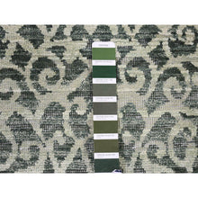 Load image into Gallery viewer, 2&#39;9&quot;x8&#39; Green, Modern Damask Arabesque Design, Hand Knotted Textured Wool And Pure Silk, Runner Oriental Rug FWR480906