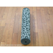 Load image into Gallery viewer, 2&#39;9&quot;x8&#39; Green, Modern Damask Arabesque Design, Hand Knotted Textured Wool And Pure Silk, Runner Oriental Rug FWR480906