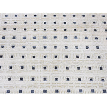 Load image into Gallery viewer, 2&#39;7&quot;x8&#39;1&quot; Ivory, Pure Silk With Textured Wool Hand Knotted, Modern With Squares Design, Runner Oriental Rug FWR480924