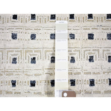 Load image into Gallery viewer, 2&#39;7&quot;x8&#39;1&quot; Ivory, Pure Silk With Textured Wool Hand Knotted, Modern With Squares Design, Runner Oriental Rug FWR480924