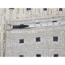 Load image into Gallery viewer, 2&#39;7&quot;x8&#39;1&quot; Ivory, Pure Silk With Textured Wool Hand Knotted, Modern With Squares Design, Runner Oriental Rug FWR480924