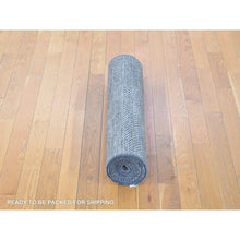 Load image into Gallery viewer, 2&#39;8&quot;x10&#39; Charcoal Black With Toppings Of Gold, Hand Knotted Wool And Silk, Modern Grass Design Gabbeh Densely Woven, Runner Oriental Rug FWR480996