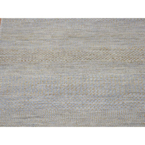 2'8"x9'1" Gray, Modern Grass Design Gabbeh, Densely Woven Hand Knotted Wool And Silk, Runner Oriental Rug FWR481002