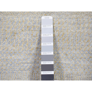 2'8"x9'1" Gray, Modern Grass Design Gabbeh, Densely Woven Hand Knotted Wool And Silk, Runner Oriental Rug FWR481002