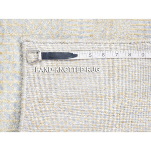 2'8"x9'1" Gray, Modern Grass Design Gabbeh, Densely Woven Hand Knotted Wool And Silk, Runner Oriental Rug FWR481002