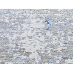 2'6"x11'10" Gray, Pure Wool Modern Abstract Design, Denser Weave Hand Knotted, Runner Oriental Rug FWR481074