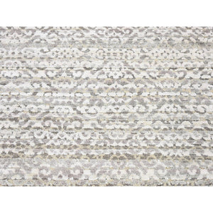 2'8"x8'2" Coffee Brown, Modern Damask Arabesque Design, Hand Knotted Wool And Silk, Runner Oriental Rug FWR481104