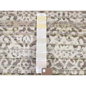 2'8"x8'2" Coffee Brown, Modern Damask Arabesque Design, Hand Knotted Wool And Silk, Runner Oriental Rug FWR481104