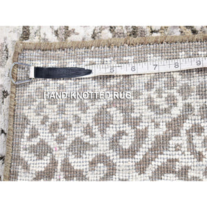2'8"x8'2" Coffee Brown, Modern Damask Arabesque Design, Hand Knotted Wool And Silk, Runner Oriental Rug FWR481104