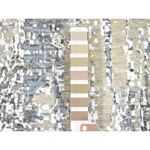 2'6"x10'1" Beige, Modern Abstract Design, Denser Weave Hand Knotted Pure Wool, Runner Oriental Rug FWR481110