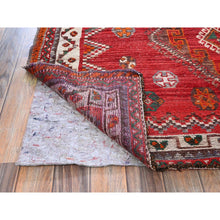 Load image into Gallery viewer, 5&#39;x7&#39;7&quot; Ajax Red, Vintage Persian Shiraz with Geometric Design, Shaved Down, Zero Pile, Sides and Ends Professionally Secured, Hand Knotted, Pure Wool, Oriental Rug FWR4806