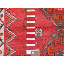 Load image into Gallery viewer, 5&#39;x7&#39;7&quot; Ajax Red, Vintage Persian Shiraz with Geometric Design, Shaved Down, Zero Pile, Sides and Ends Professionally Secured, Hand Knotted, Pure Wool, Oriental Rug FWR4806