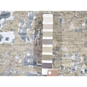 2'6"x10'6" Beige, Modern Abstract Design Denser Weave, Hand Knotted Pure Wool, Runner Oriental Rug FWR481212