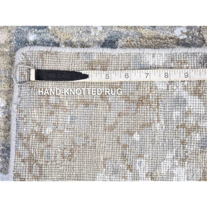 2'6"x10'6" Beige, Modern Abstract Design Denser Weave, Hand Knotted Pure Wool, Runner Oriental Rug FWR481212