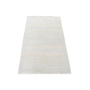 3'x5'4" Ivory, Hand Knotted Wool and Silk, Modern Grass Design Gabbeh Densely Woven, Oriental Rug FWR481242