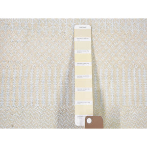 3'x5'4" Ivory, Hand Knotted Wool and Silk, Modern Grass Design Gabbeh Densely Woven, Oriental Rug FWR481242