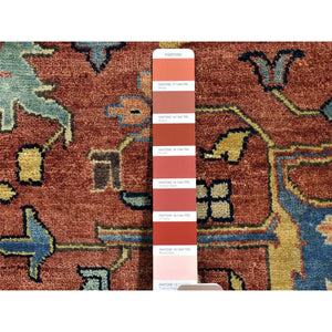 12'x14'10" Rust Red, Antiqued Heriz Re-creation With All Over Flowers Design, Hand Knotted Pure Wool, Oversized Oriental Rug FWR481338
