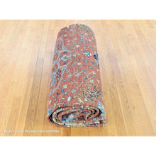 Load image into Gallery viewer, 12&#39;x14&#39;10&quot; Rust Red, Antiqued Heriz Re-creation With All Over Flowers Design, Hand Knotted Pure Wool, Oversized Oriental Rug FWR481338