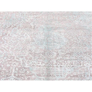 12'x12' Gray-sea Foam Green, Broken Persian Design With Faded Out Colors, Hand Knotted Wool And Silk, Square Oriental Rug FWR481350