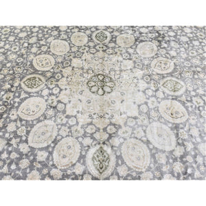 12'5"x19'4" Gray, Persian Tabriz Sheikh Safi Design, Hand Knotted Pure Wool, Oversized Oriental Rug FWR481356