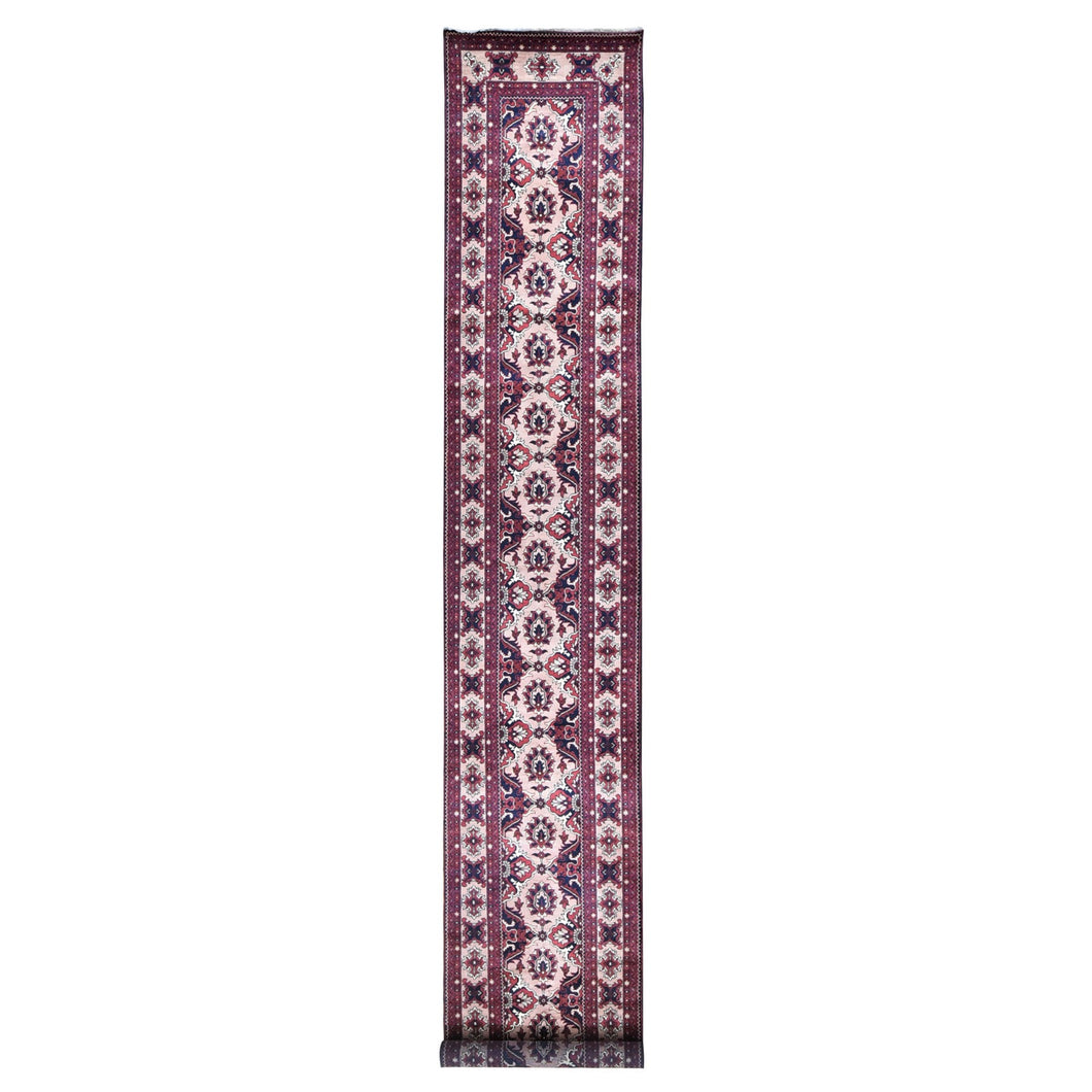 3'x19' Soft Pink, Afghan Khamyab, Denser Weave with Shiny Wool Hand Knotted, XL Runner Oriental Rug FWR481422