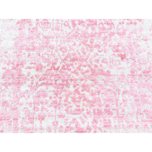 2'6"x7'9" Hot Pink, Broken Persian Design Tone On Tone, Wool And Pure Silk Hand Knotted, Runner Oriental Rug FWR481512