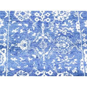 2'6"x16'10" Blue, Tone On Tone Tabriz, Wool And Silk Hand Knotted, Xl Runner Oriental Rug FWR481536
