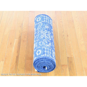 2'6"x16'10" Blue, Tone On Tone Tabriz, Wool And Silk Hand Knotted, Xl Runner Oriental Rug FWR481536