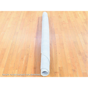 7'9"x7'9" Linen White, Pure Wool, Modern, Plain Design, Lori Buft Gabbeh, Thick and Plush, Hand Knotted, Round, Oriental Rug FWR547848