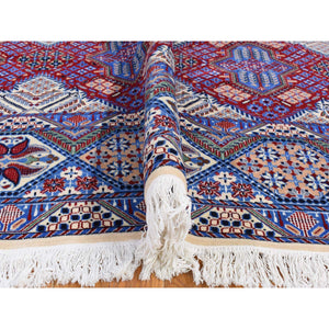 9'7"x13'2" Deep Red, New Persian Nain With Repetitive Geometric Design, Wool, 300 Kpsi, Signed Hand Knotted Oriental Rug FWR481560