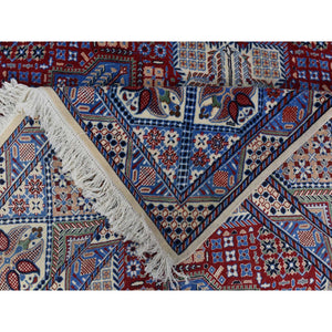 9'7"x13'2" Deep Red, New Persian Nain With Repetitive Geometric Design, Wool, 300 Kpsi, Signed Hand Knotted Oriental Rug FWR481560