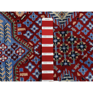9'7"x13'2" Deep Red, New Persian Nain With Repetitive Geometric Design, Wool, 300 Kpsi, Signed Hand Knotted Oriental Rug FWR481560