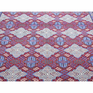 9'7"x13'2" Deep Red, New Persian Nain With Repetitive Geometric Design, Wool, 300 Kpsi, Signed Hand Knotted Oriental Rug FWR481560