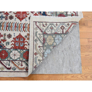 7'5"x12'2" Ivory, Peshawar With Antique Seychour Design, Pure Wool Hand Knotted, Oriental Rug FWR481632