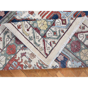 7'5"x12'2" Ivory, Peshawar With Antique Seychour Design, Pure Wool Hand Knotted, Oriental Rug FWR481632