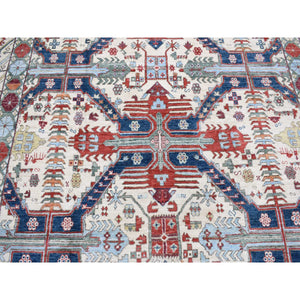 7'5"x12'2" Ivory, Peshawar With Antique Seychour Design, Pure Wool Hand Knotted, Oriental Rug FWR481632