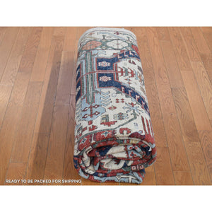 7'5"x12'2" Ivory, Peshawar With Antique Seychour Design, Pure Wool Hand Knotted, Oriental Rug FWR481632