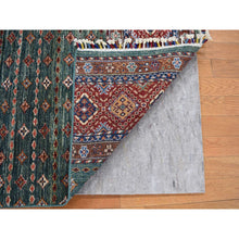Load image into Gallery viewer, 3&#39;6&quot;x5&#39;3&quot; Forest Green Densely Woven Hand Knotted, Afghan Super Kazak With Khorjin Design Soft Wool Natural Dyes, Oriental Rug FWR481650